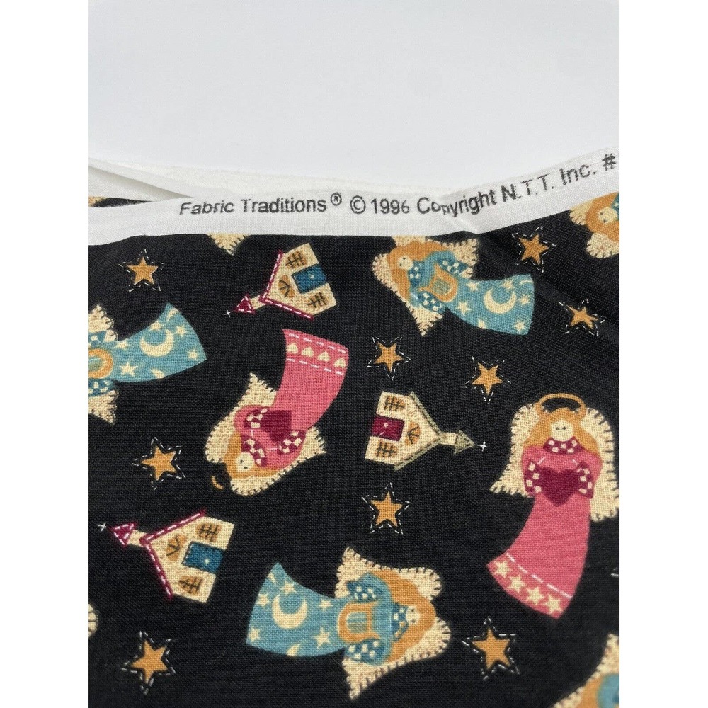 Fabric Traditions 1996 Angels Christmas Fabric Black 21” x 43” - Picture 2 of 2